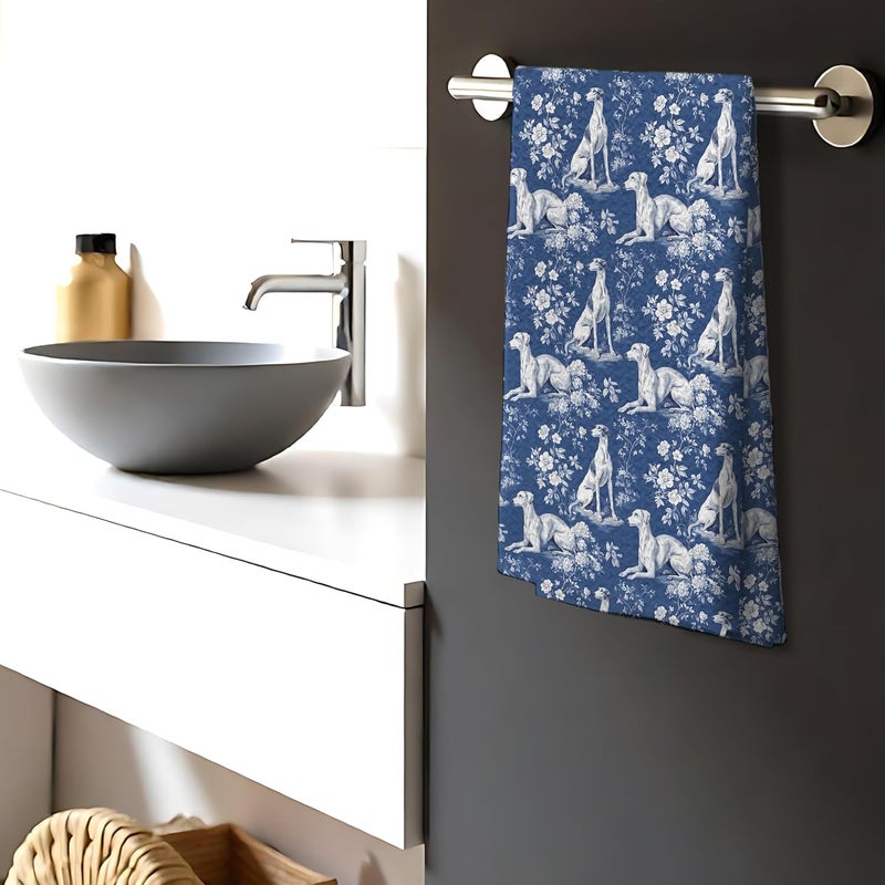 Nipil Greyhound Dog Gifts for Chinoiserie Floral Decor Kitchen Towels，Blue and White Greyhound Dog Grandmillennial Decorative Dish Tea Towels for Kitchen Bathroom,16x24 Inch - Image 3